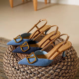 Early Autumn French Lady Wind Tip Fine Heel Single-Shoe Temperament Denim Behind The Empty Pedal Women's High