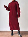 Women's Sweater Skirt Fashion Jacket High-Necked Long-Sleeved Knitted Skirt Solid-Colored Inside