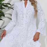 And Summer 2025 Pure Color V-Neck Loose Embroidered Empty Lace Sexy
