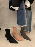 Temperament In Autumn And Winter 2025 Fine And Naked Boots Sleeve Elastic Thin Boots Kitten And Pointed Velvet Short Boots