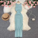 Zingj Sexy Round Neck Kink Solid Color Vest Knit Skirt Front And Back Two Wear Elastic Tight Wrap Hip