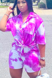 Two Piece Set Women 2023 Dashiki African Tie Dye Shorts Sets Oversized Shirt High Waist Shorts Mujer Matching Sets