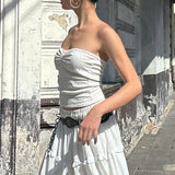 Zingj Temperament French Sweet Sexy Two-Piece 2023 Summer New Women's Wear A Word Shoulder Wipe Chest Half