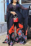 Pieces Set Women Printed Irregular Tops Bawting Sleeve V Neck Loose High Waist Wide Leg Pants African Fashion Suits