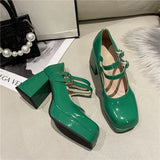 Coarse Square Head Small Leather Shoes Women 44 Large Spring And Autumn New Mary Jane French High Heel Single