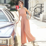 Women Summer One Piece Jumpsuit Sleeveless Casual Wide Leg Bandge Elegant Office Lady Long Pant