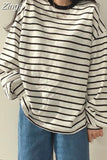 T-shirts Women Striped Top All-match Stylish Daily Lazy Simple Spring Autumn Long Sleeve Tees Korean Style Hot Sale