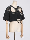 Zingj Fashion Wind Top 2024 New Fashion Round Collar Hole Pin Design Sense Short T-Shirt