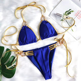 Zingj New Gold Strap Sexy Backless Bikini Crystal Diamond Swimsuit