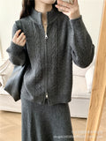 Loose Knitted Suit Women 2025 Autumn And Winter New Zipper Sweater + Fishtail