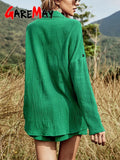 Sleeve Green Suit Shorts and Shirt for Women Summer Suits Trend 2023 Women's Sets Cotton Two Pieces Sets Women White