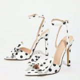 Women's High-Heeled Sandals Classic Wave Point Silk Texture Exquisite Bow Gentle Elegant College High