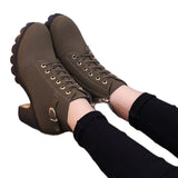 High Heel Single Boots Belt Buckle Women's Shoes Thick Heel Short Boots Round Head Martin Boots Women's Lace And Bare Boots