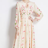 Temperament Long Sleeve Positioning Print Waist Swing Dress Female Senior Sense Thin Retro Long