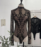 Sexy Velvet Mesh Bottoming Long Sleeve Half-High Collar Slimming T-Shirt Top