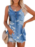 Women's 2025 Summer New Fashion Imitation Denim Vest Casual Print Sleeveless