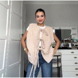 Women's Clothing 2025 Autumn And Winter New Hair This Quality Bow Trim Vest