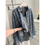 Blue Plaid Long-Sleeved Shirt Coat Women 2025 Spring And Autumn New French Retro Temperament Top Design