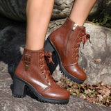 Round Head Tie In Autumn And Winter 2025 With Martin Boots Female English Wind Belt Buckle Side Zipper High Heel Short