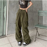 Zingj Sense High Street Cargo Pants Female 2025 New Loose Straight Leg Wide Leg Large Pocket Casual Retro Bundle Leg Pants
