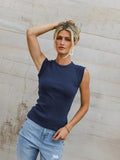 Summer Fashion Solid Color Sleeveless Round Collar Ribs Sexy Hottie Vest Sling
