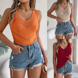 Shooting 2025 Spring And Summer Leisure V-Neck Hollow Knitted Jersey Holiday Tops Women's