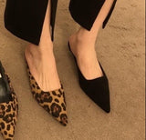 Female Low-Heeling Point 2025 New French Temperament Fine And Leopard-Print Lazy Light-Mouthed Cold