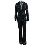 Fashion New Mesh Heavy Industry Embroidery Blazer Trousers Set Two-Piece