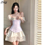 Summer Sexy Party Dress Women French Vintage A-line Puff Sleeve Casual Dresses Female Elegant Design Chic Lace Mini