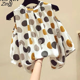 Goth Dot Print Blouse Women Summer Sexy Off Shoulder Chiffon Top Plus Size Korean Style Lantern Sleeve Loose Retro