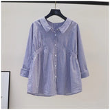 Shirt 2025 Spring And Autumn Small Fresh Light Blue Vertical Striped Shirt Female Design Feeling Waist Long Sleeve Loose
