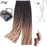 Women Wide Leg Chiffon Fashion Gradient Various Colors Leisure Loose Elastic Waist Folds Ankle-length Breathable