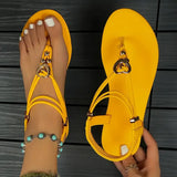 Women's Shoes 2025 Summer New Leisure Flat Bottom 40-43 Clip Toe Beach Large Size Water Drill