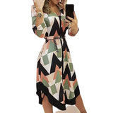Women's New Mid-Slen Dress Print Collar With Long-Sleeved Dress Women