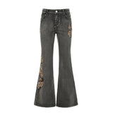 High Street Plant-Print Wash Jeans 2025 Autumn To Make Old Low-Rise Micro-Tipped Trousers