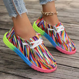 New Large-Size Lace With Color Low-Top Single Shoes Female National Style Graffiti Lazy Man Canvas Flat