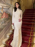 Famous Style Lace Embroidery Dress Dress 2025 New Round Collar Long Sleeve Slim Dress Long Dress