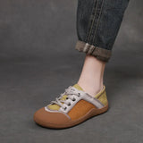 Layer Cowhide 2025 Autumn New Lace Sports Leisure Round Head Flat Bottom Single-Shoe Soft-Soled Waterproof