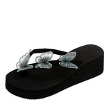 Butterfly Flip-Flops Thick Bottom Slope With One Word With Pearl Large Size Beach Cool