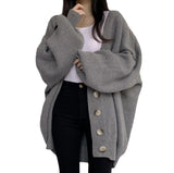 Chic Autumn And Winter Leisure Lazy Wind V-Neck Single Buckle Loose Lantern Sleeve Knitted Sweater Coat