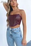 PU Leather Women Tube Tops Bustiers Corsets Strapless Off Shoulder Tank Vest Clubwear Bodycon Slim Push Up
