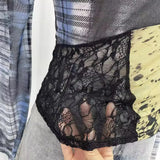 Tat Yarn Print Bottom Blouse Spliced Lace Long-Sleeved T-Shirt