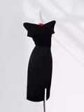 Zingj Wear Elegant Temperament V Neck One Shoulder Sweater Short-Sleeved T Shirt Female Open Shoulder French Lapel