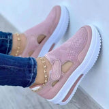 Spring And Summer New Large-Size Leisure Single Shoes Women Thick Sole Flying Weaving Breathable Magic Stick Casual Mesh