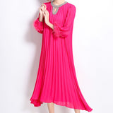 Heavy Industry Set Diamond Wool Sleeves High-Grade Pressure Folding Dress Women Loose Strap Belt Belt Elegant Long