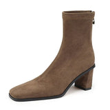 Head Thick Heel Elastic Thin Boots Female 2025 New Soft Leather High Heel Fashion Short Boots Korean French Women's