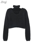Out Long Sleeve Pink Crop Top Female Clothing Casual Pullover Sexy Sweater Women Corset Clothes Aesthetic Y2k Top