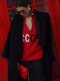 New Fashion Collar Hollow Knitted Shirt Women CCCP Letter Embroidery Casual Style