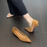 Summer New French Small Fragrant Low-Heeled High-Heeled High-Heeled Shoes Head Shallow One-Foot Single-Shoe
