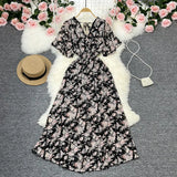 Zingj Wind Temperament Sweet Broken Flower V Collar Dress Beach Vacation Snow Spinning A Word Long
